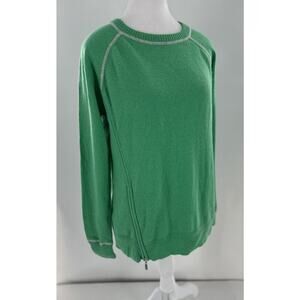Kinross Cashmere Sweater Sz S 2 Ply Coverstitch Zip Sweatshirt Green Preppy $425